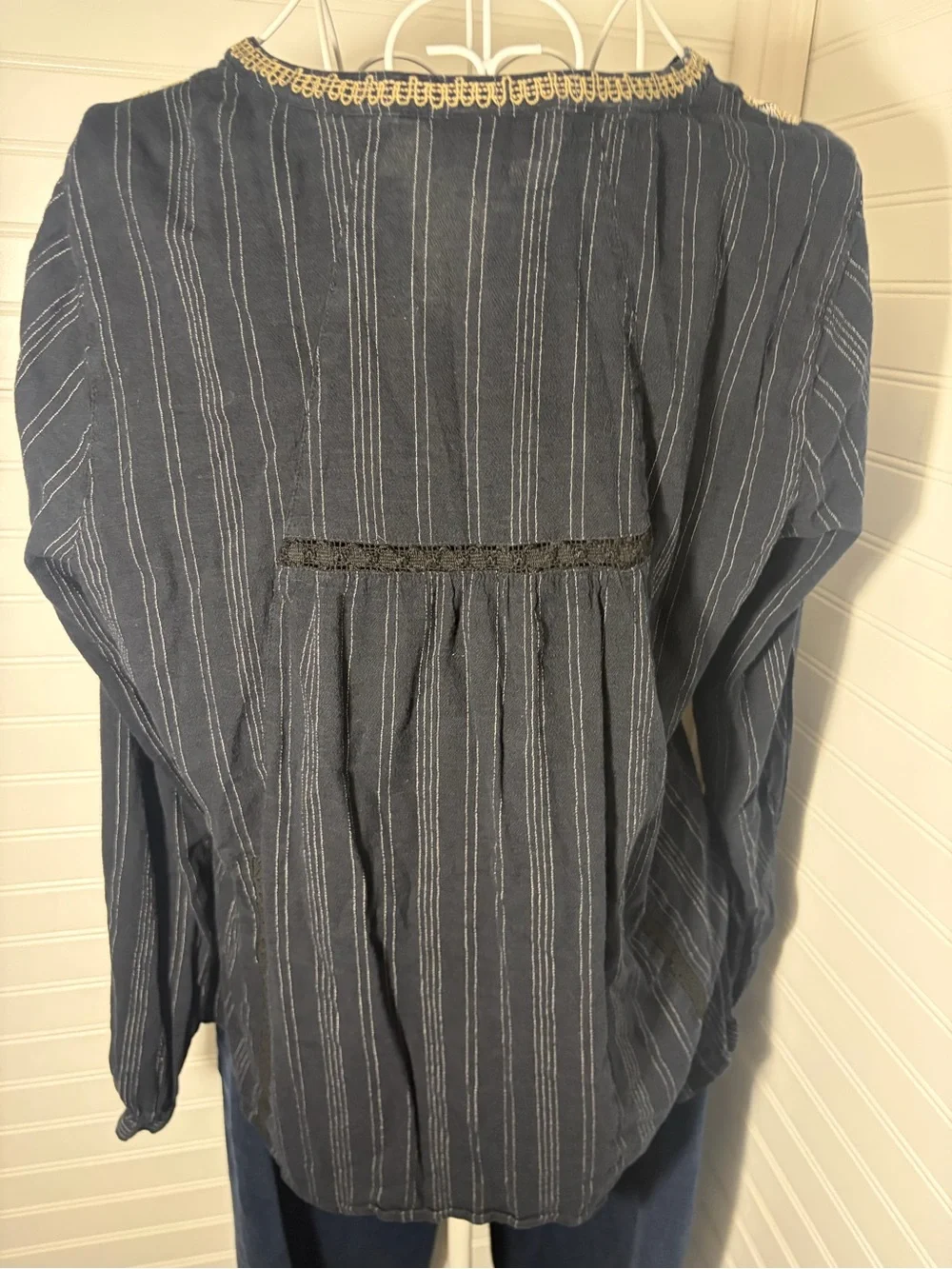 J.Jill Navy Embroidered V-Neck Peasant Top - Picture 9 of 9